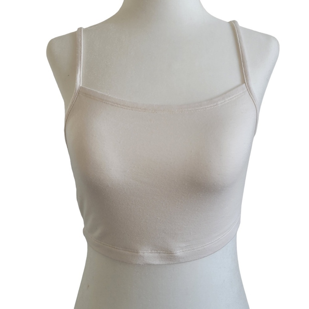Oak + Fort  spaghetti strap crop top ecru off white small modal